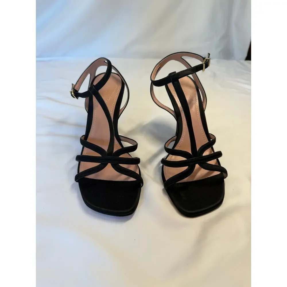 Zimmermann Black Satin Strappy Heels Sandals EU 38 Ankle Strap Women's